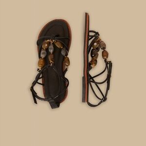 FARM Rio Black and Brown Beaded Sandals Size 9